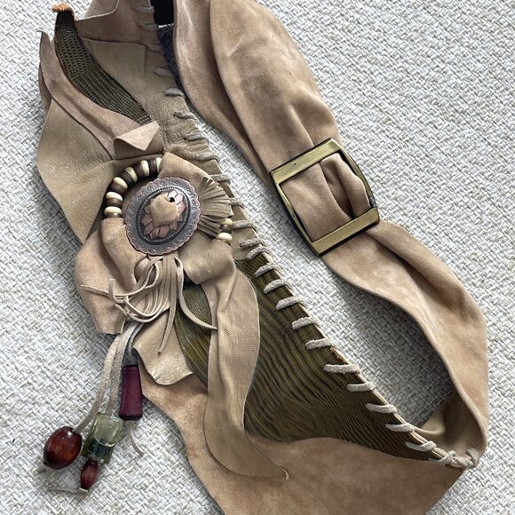 Vintage belt Handmade belt SM Women's wide belt size Beige belt Retro belt 80s - Picture 6 of 9